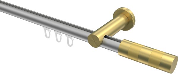 Innenlauf Gardinenstange Aluminium / Metall 20 mm Ø PLATON - Mavell Silbergrau / Messing-Optik 160 cm