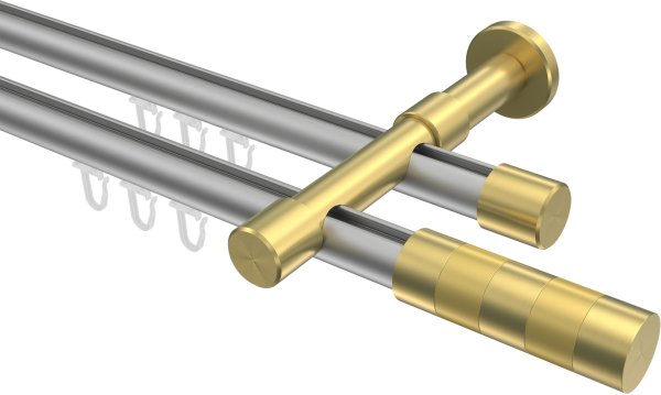 Innenlauf Gardinenstange Aluminium / Metall 20 mm Ø 2-läufig PRESTIGE - Mavell Silbergrau / Messing-Optik 100 cm