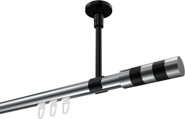 Innenlauf Gardinenstange Aluminium / Metall 20 mm Ø SONETTE - Mavell Chrom / Schwarz 420 cm (3 x 140 cm)