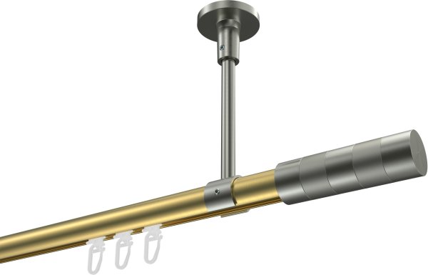 Innenlauf Gardinenstange Messing-Optik / Edelstahl-Optik 20 mm Ø SONETTE - Mavell 420 cm (3 x 140 cm)