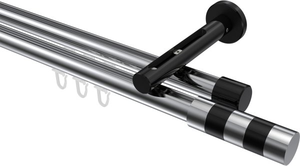 Innenlauf Gardinenstange Aluminium / Metall 20 mm Ø 2-läufig SITENO - Mavell Chrom / Schwarz 100 cm