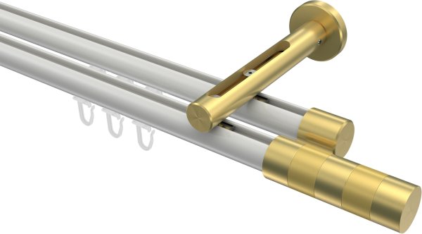 Innenlauf Gardinenstange Aluminium / Metall 20 mm Ø 2-läufig SITENO - Mavell Weiß / Messing-Optik 100 cm