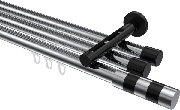 Innenlauf Gardinenstange Aluminium / Metall 20 mm Ø 3-läufig SITENO - Mavell Chrom / Schwarz 100 cm