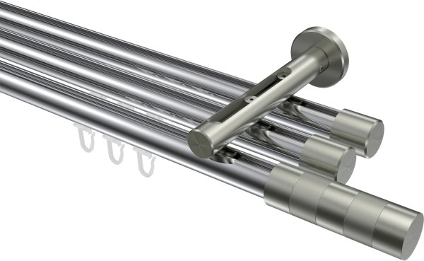 Innenlauf Gardinenstange Aluminium / Metall 20 mm Ø 3-läufig SITENO - Mavell Chrom / Edelstahl-Optik 100 cm