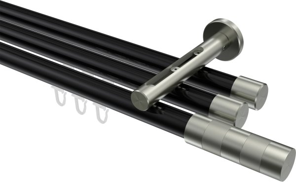 Innenlauf Gardinenstange Aluminium / Metall 20 mm Ø 3-läufig SITENO - Mavell Schwarz / Edelstahl-Optik 100 cm