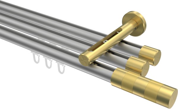 Innenlauf Gardinenstange Aluminium / Metall 20 mm Ø 3-läufig SITENO - Mavell Silbergrau / Messing-Optik 100 cm