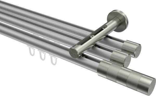 Innenlauf Gardinenstange Aluminium / Metall 20 mm Ø 3-läufig SITENO - Mavell Silbergrau / Edelstahl-Optik 100 cm