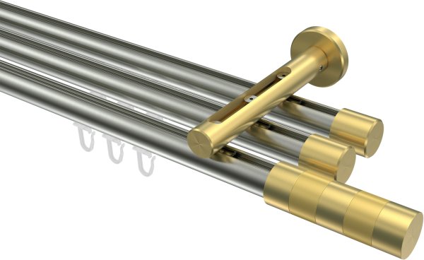 Innenlauf Gardinenstange Edelstahl-Optik / Messing-Optik 20 mm Ø 3-läufig SITENO - Mavell 100 cm