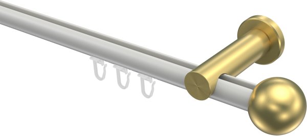 Innenlauf Gardinenstange Aluminium / Metall 20 mm Ø PLATON - Luino Weiß / Messing-Optik 100 cm