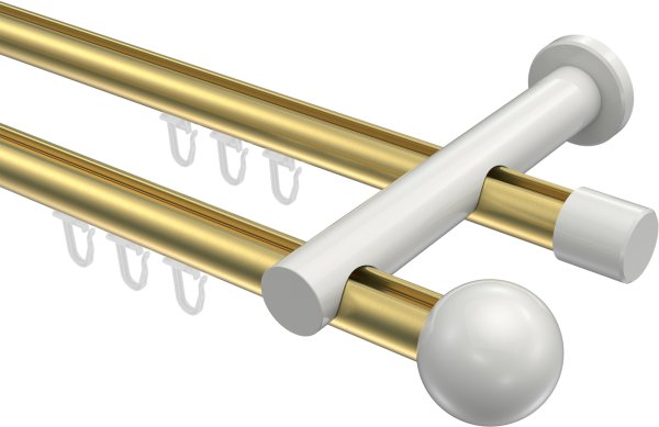 Innenlauf Gardinenstange Aluminium / Metall 20 mm Ø 2-läufig PLATON - Luino Messing-Optik / Weiß