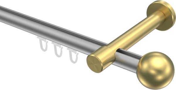 Innenlauf Gardinenstange Aluminium / Metall 20 mm Ø PRESTIGE - Luino Silbergrau / Messing-Optik 100 cm