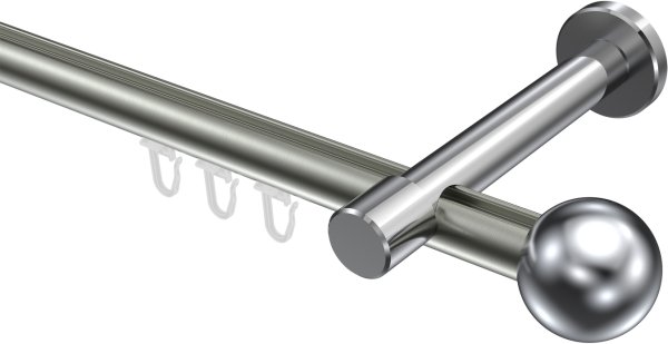 Innenlauf Gardinenstange Aluminium / Metall 20 mm Ø PRESTIGE - Luino Edelstahl-Optik / Chrom 100 cm