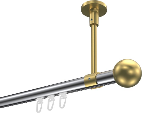 Innenlauf Gardinenstange Aluminium / Metall 20 mm Ø SONETTE - Luino Chrom / Messing-Optik 420 cm (3 x 140 cm)