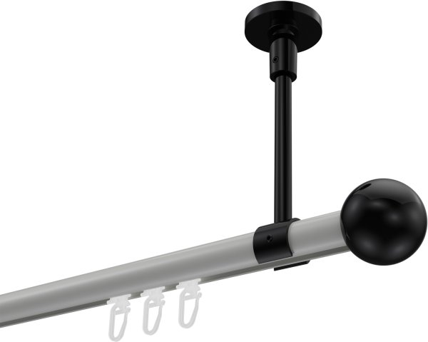 Innenlauf Gardinenstange Aluminium / Metall 20 mm Ø SONETTE - Luino Weiß / Schwarz 420 cm (3 x 140 cm)