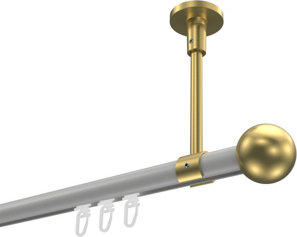 Innenlauf Gardinenstange Aluminium / Metall 20 mm Ø SONETTE - Luino Weiß / Messing-Optik 420 cm (3 x 140 cm)
