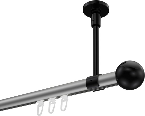 Innenlauf Gardinenstange Aluminium / Metall 20 mm Ø SONETTE - Luino Silbergrau / Schwarz 420 cm (3 x 140 cm)