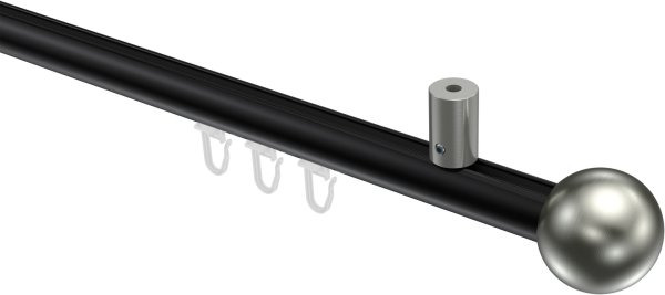 Innenlauf Gardinenstange Aluminium / Metall 20 mm Ø SONIUS - Luino Schwarz / Edelstahl-Optik 100 cm