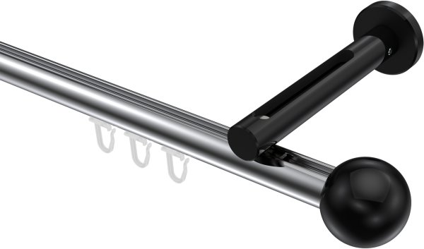 Innenlauf Gardinenstange Aluminium / Metall 20 mm Ø SITENO - Luino Chrom / Schwarz 100 cm