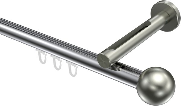 Innenlauf Gardinenstange Aluminium / Metall 20 mm Ø SITENO - Luino Chrom / Edelstahl-Optik 100 cm