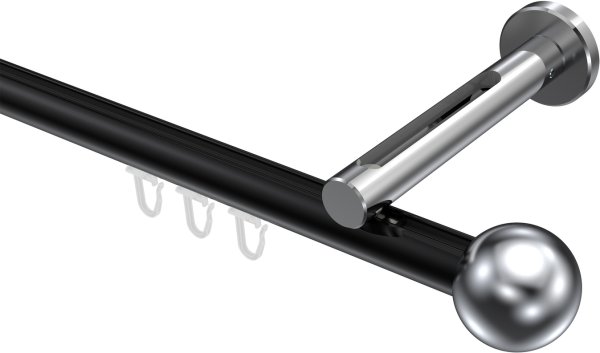 Innenlauf Gardinenstange Aluminium / Metall 20 mm Ø SITENO - Luino Schwarz / Chrom 100 cm