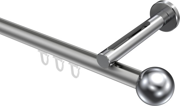 Innenlauf Gardinenstange Aluminium / Metall 20 mm Ø SITENO - Luino Silbergrau / Chrom 100 cm