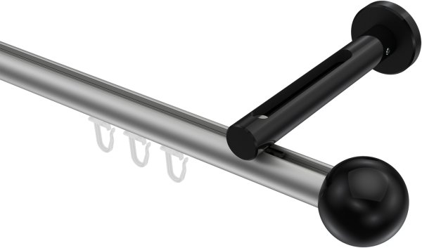 Innenlauf Gardinenstange Aluminium / Metall 20 mm Ø SITENO - Luino Silbergrau / Schwarz 100 cm