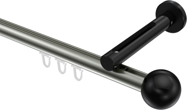 Innenlauf Gardinenstange Aluminium / Metall 20 mm Ø SITENO - Luino Edelstahl-Optik / Schwarz 100 cm