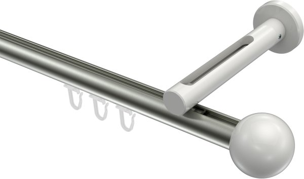 Innenlauf Gardinenstange Aluminium / Metall 20 mm Ø SITENO - Luino Edelstahl-Optik / Weiß 100 cm