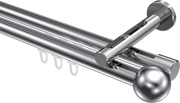 Innenlauf Gardinenstange Aluminium / Metall 20 mm Ø 2-läufig SITENO - Luino Chrom
