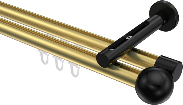 Innenlauf Gardinenstange Aluminium / Metall 20 mm Ø 2-läufig SITENO - Luino Messing-Optik / Schwarz