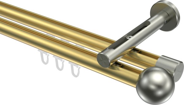 Innenlauf Gardinenstange Messing-Optik / Edelstahl-Optik 20 mm Ø 2-läufig SITENO - Luino 100 cm