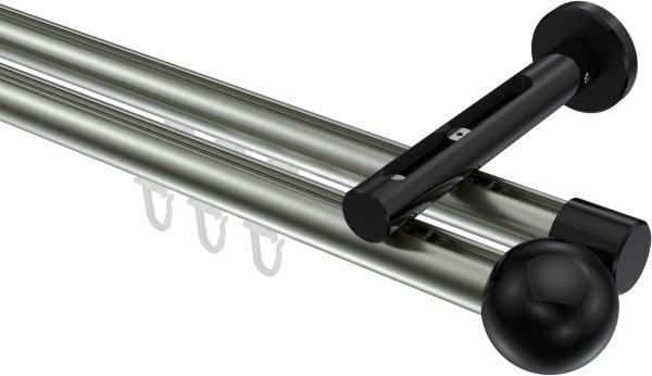 Innenlauf Gardinenstange Aluminium / Metall 20 mm Ø 2-läufig SITENO - Luino Edelstahl-Optik / Schwarz