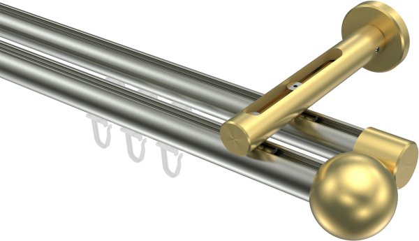 Innenlauf Gardinenstange Edelstahl-Optik / Messing-Optik 20 mm Ø 2-läufig SITENO - Luino 100 cm