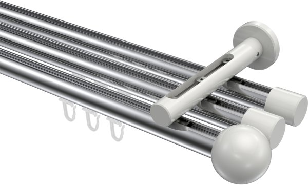 Innenlauf Gardinenstange Aluminium / Metall 20 mm Ø 3-läufig SITENO - Luino Chrom / Weiß 100 cm