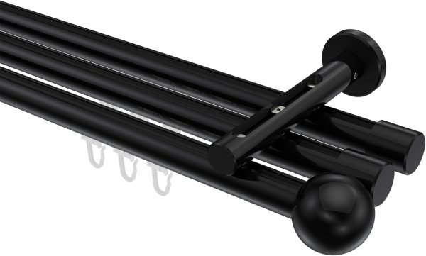 Innenlauf Gardinenstange Aluminium / Metall 20 mm Ø 3-läufig SITENO - Luino Schwarz 100 cm