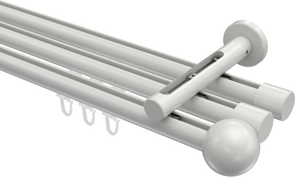 Innenlauf Gardinenstange Aluminium / Metall 20 mm Ø 3-läufig SITENO - Luino Weiß 100 cm