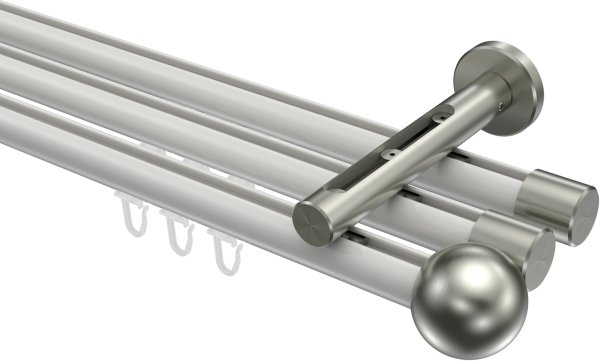 Innenlauf Gardinenstange Aluminium / Metall 20 mm Ø 3-läufig SITENO - Luino Weiß / Edelstahl-Optik 100 cm