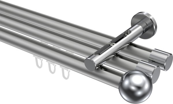 Innenlauf Gardinenstange Aluminium / Metall 20 mm Ø 3-läufig SITENO - Luino Silbergrau / Chrom 100 cm