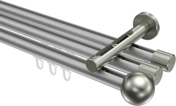 Innenlauf Gardinenstange Aluminium / Metall 20 mm Ø 3-läufig SITENO - Luino Silbergrau / Edelstahl-Optik 100 cm
