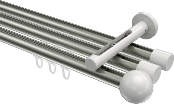 Innenlauf Gardinenstange Aluminium / Metall 20 mm Ø 3-läufig SITENO - Luino Edelstahl-Optik / Weiß 100 cm