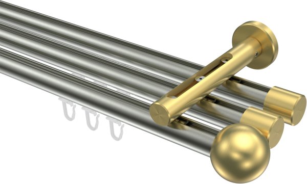 Innenlauf Gardinenstange Edelstahl-Optik / Messing-Optik 20 mm Ø 3-läufig SITENO - Luino 100 cm