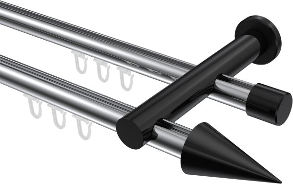 Innenlauf Gardinenstange Aluminium / Metall 20 mm Ø 2-läufig PLATON - Savio Chrom / Schwarz 100 cm