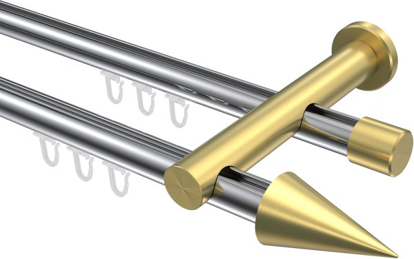 Innenlauf Gardinenstange Aluminium / Metall 20 mm Ø 2-läufig PLATON - Savio Chrom / Messing-Optik 100 cm