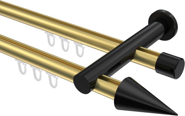 Innenlauf Gardinenstange Aluminium / Metall 20 mm Ø 2-läufig PLATON - Savio Messing-Optik / Schwarz