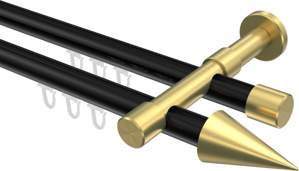 Innenlauf Gardinenstange Aluminium / Metall 20 mm Ø 2-läufig PRESTIGE - Savio Schwarz / Messing-Optik 100 cm