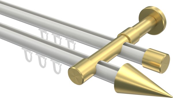 Innenlauf Gardinenstange Aluminium / Metall 20 mm Ø 2-läufig PRESTIGE - Savio Weiß / Messing-Optik 100 cm