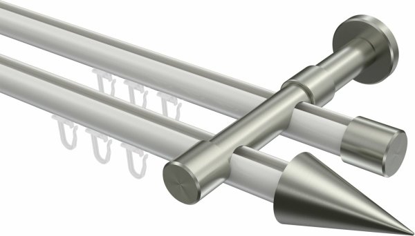 Innenlauf Gardinenstange Aluminium / Metall 20 mm Ø 2-läufig PRESTIGE - Savio Weiß / Edelstahl-Optik 100 cm