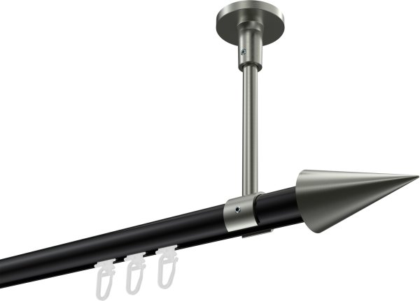 Innenlauf Gardinenstange Aluminium / Metall 20 mm Ø SONETTE - Savio Schwarz / Edelstahl-Optik 420 cm (3 x 140 cm)