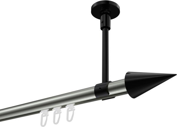Innenlauf Gardinenstange Aluminium / Metall 20 mm Ø SONETTE - Savio Edelstahl-Optik / Schwarz 420 cm (3 x 140 cm)