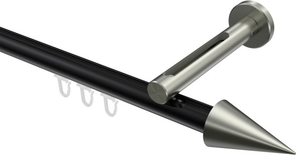 Innenlauf Gardinenstange Aluminium / Metall 20 mm Ø SITENO - Savio Schwarz / Edelstahl-Optik 100 cm
